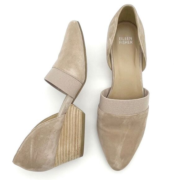 Eileen Fisher Hilly Wedge d'Orsay Pump in Earth Beige Taupe Suede Women’s Size 9 - Picture 3 of 16